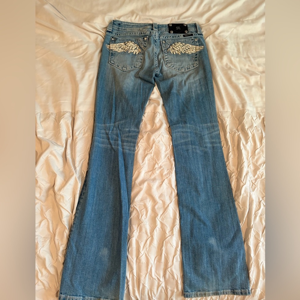 Miss Me Blue Flare Jeans with Embellished Pockets